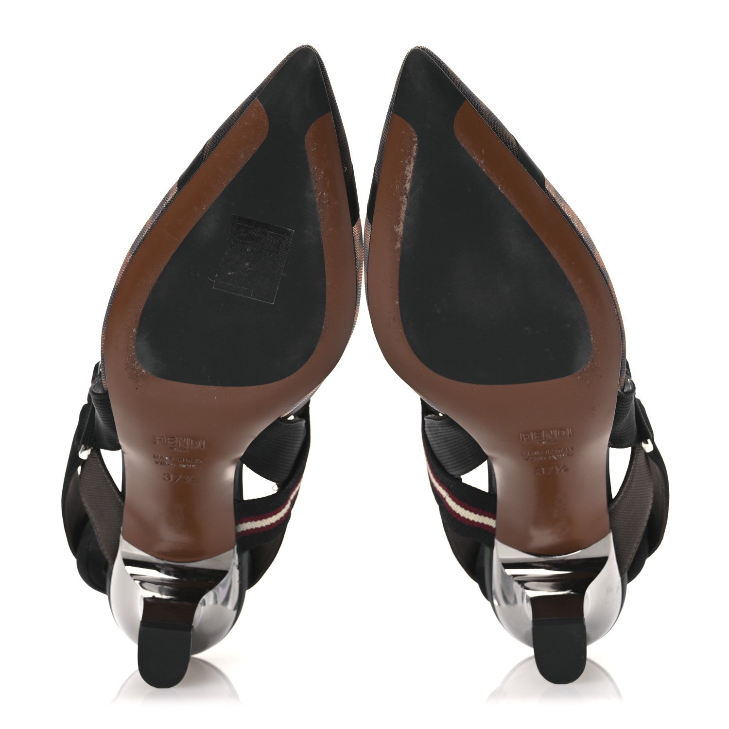 Fendi Technical Mesh FF Colibri 55mm Slingback Pumps 37.5 Tobacco Moro Bordeaux Black Militare 7 of 12