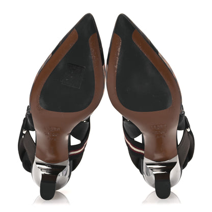 Fendi Technical Mesh FF Colibri 55mm Slingback Pumps 37.5 Tobacco Moro Bordeaux Black Militare 7 of 12