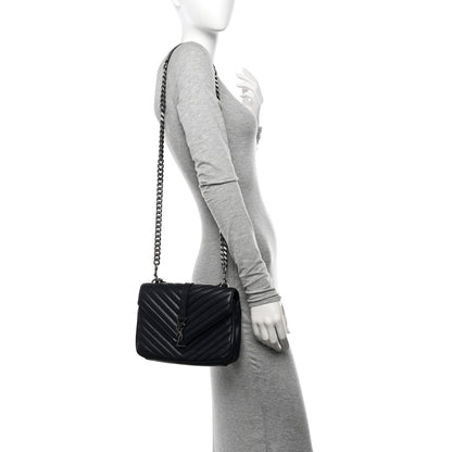 Saint Laurent Sheepskin Matelasse Chevron Monogram Medium College Bag Deep Marine 2 of 15