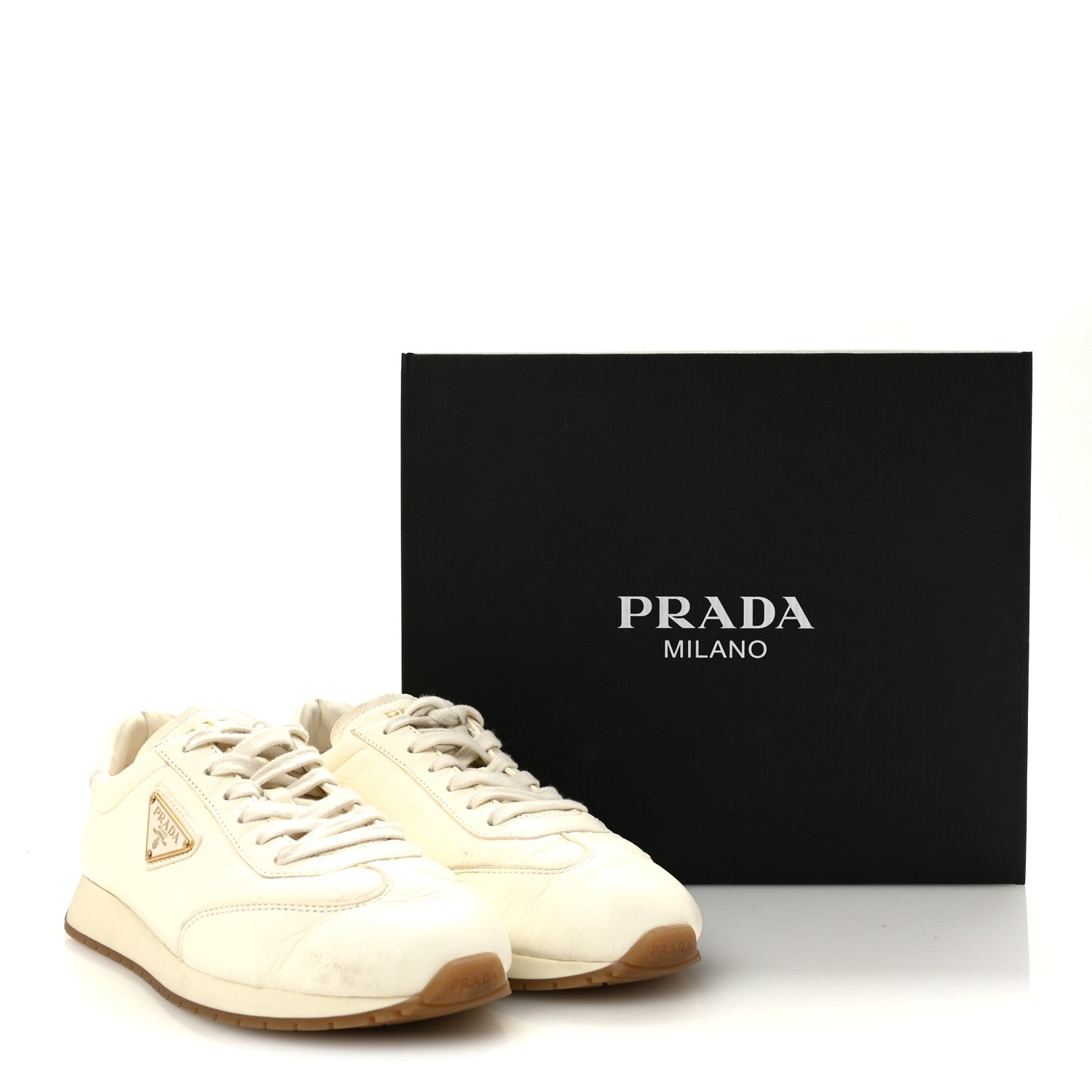 Prada Calfskin Metal Triangle Logo Womens Sneakers 40 Neutral 13 of 13