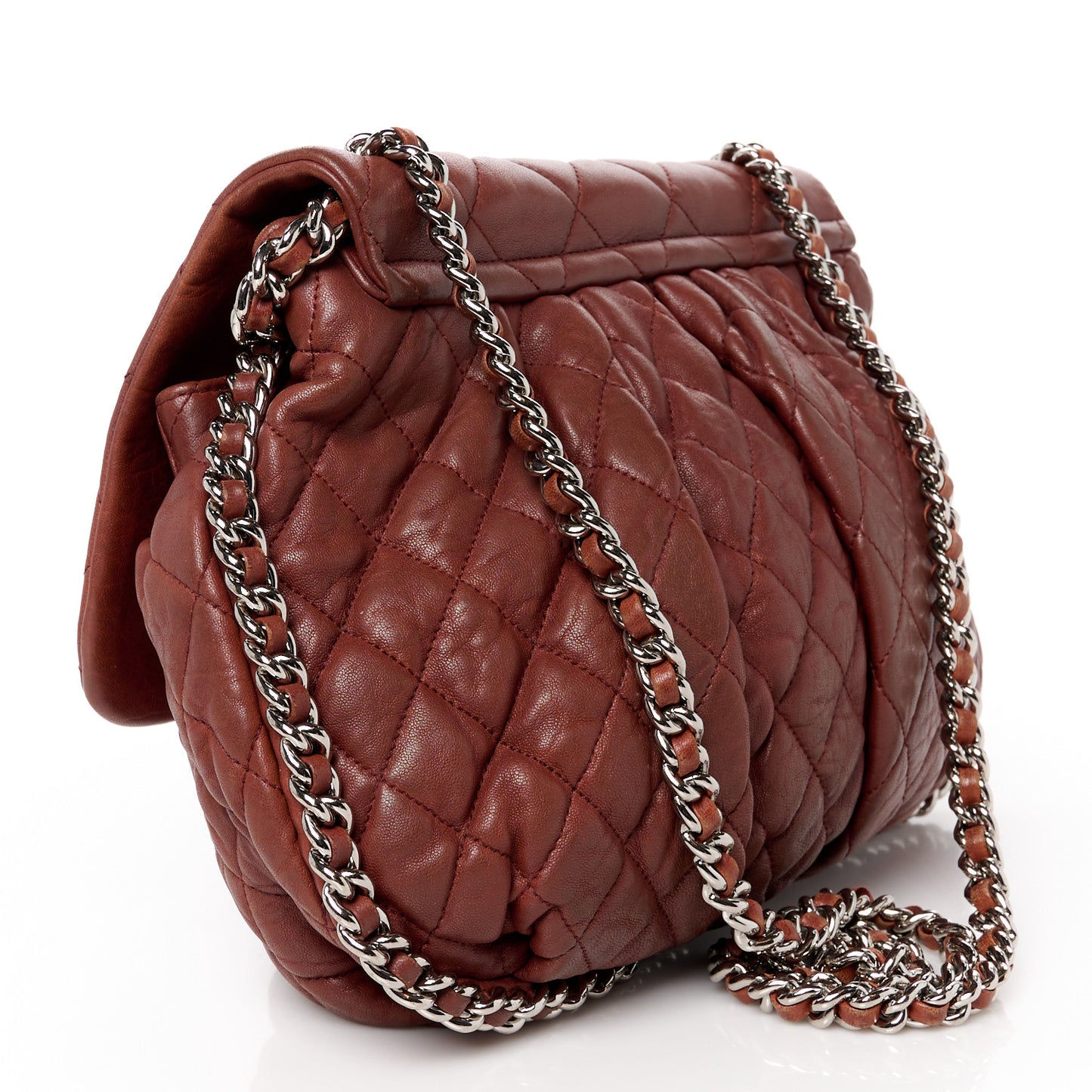 Washed Lambskin Quilted Large Chain Around Messenger Brown