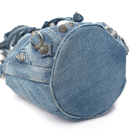 Balenciaga Washed Denim Crystal BB Monogram Le Cagole Bucket Bag XS Blue 9 of 10
