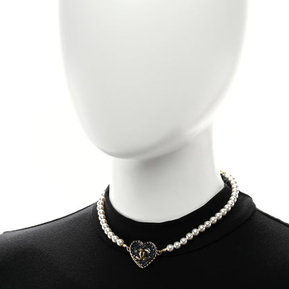 Chanel Metal Denim CC Heart Choker Gold Blue Pearly White 2 of 5