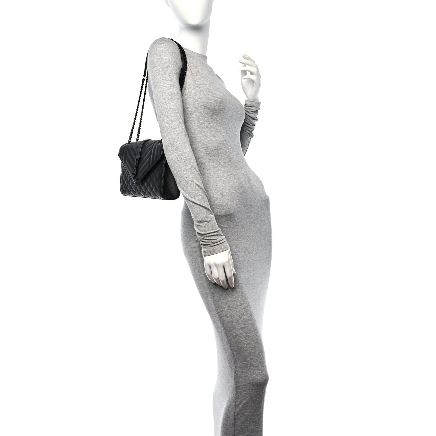 Grain De Poudre Textured Mixed Matelasse Triquilt Medium Monogram Monochrome Satchel Black