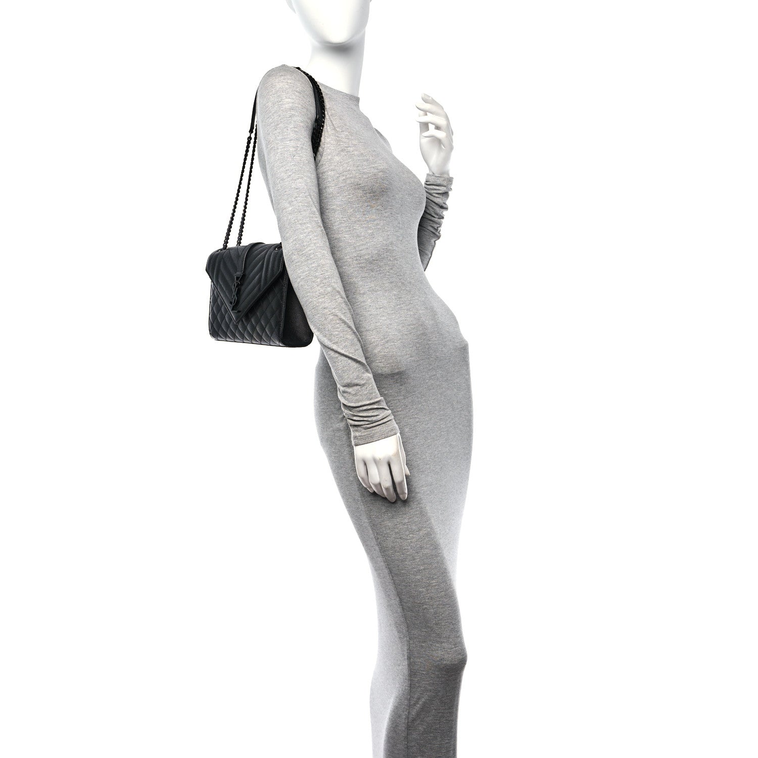 Saint Laurent Grain De Poudre Textured Mixed Matelasse Triquilt Medium Monogram Monochrome Satchel Black 2 of 10