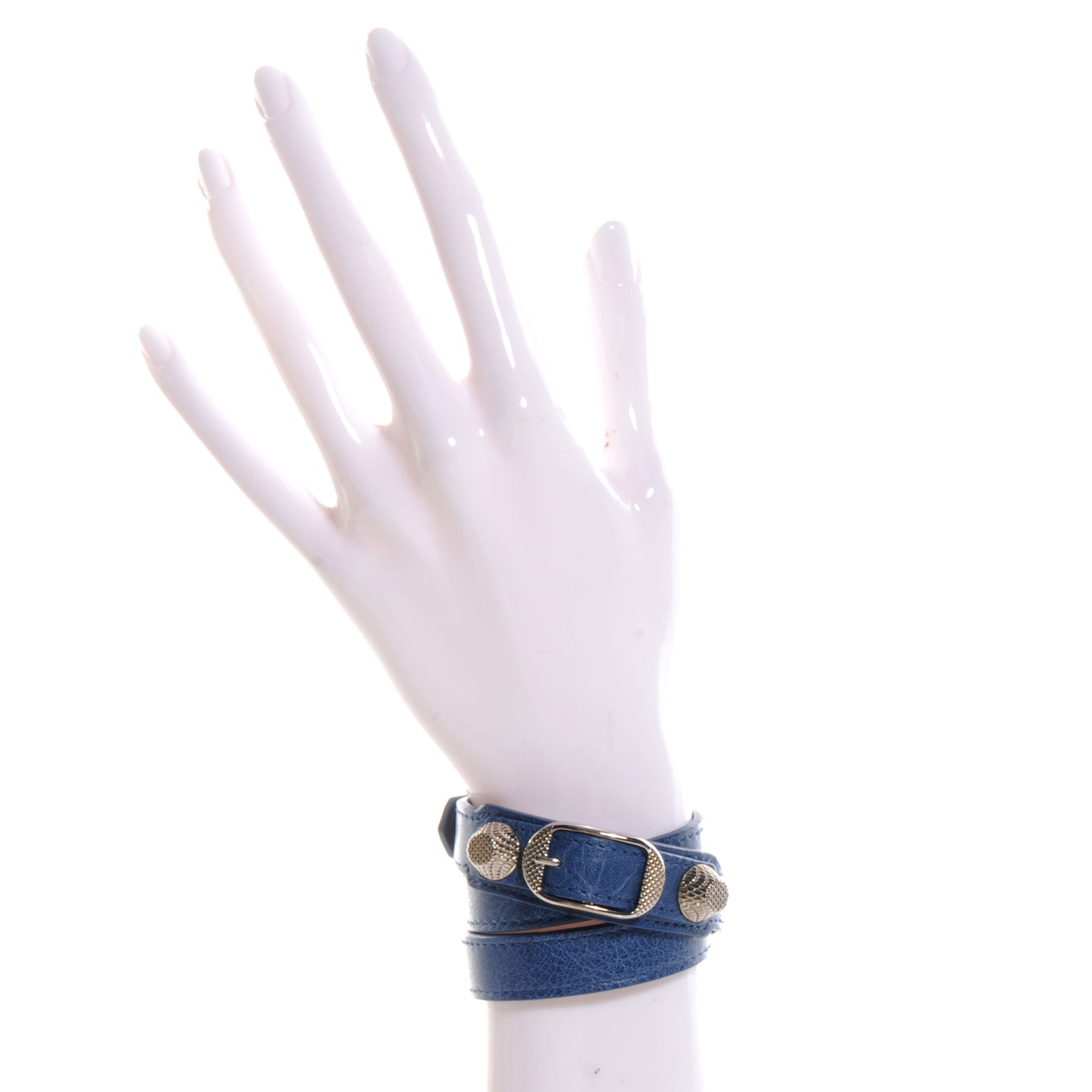 Agneau Giant 12 Silver Hardware Triple Tour Bracelet Small Bleu Cobalt