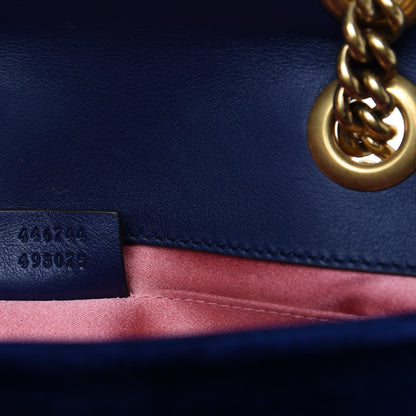 Gucci Velvet Matelasse Mini GG Marmont Shoulder Bag Cobalt Blue 9 of 10