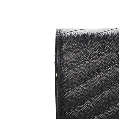 Saint Laurent Grain De Poudre Matelasse Chevron Monogram Chain Wallet Black 9 of 13