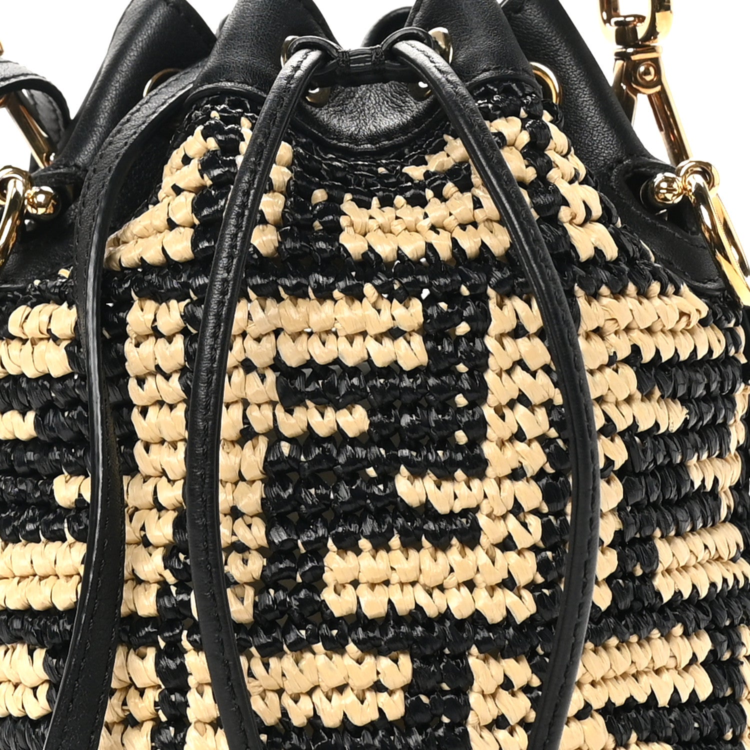 Fendi Raffia Vitello Seta F is Fendi FF Woven Mini Mon Tresor Bucket Bag Black Natural 8 of 10