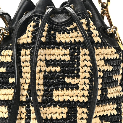 Fendi Raffia Vitello Seta F is Fendi FF Woven Mini Mon Tresor Bucket Bag Black Natural 8 of 10
