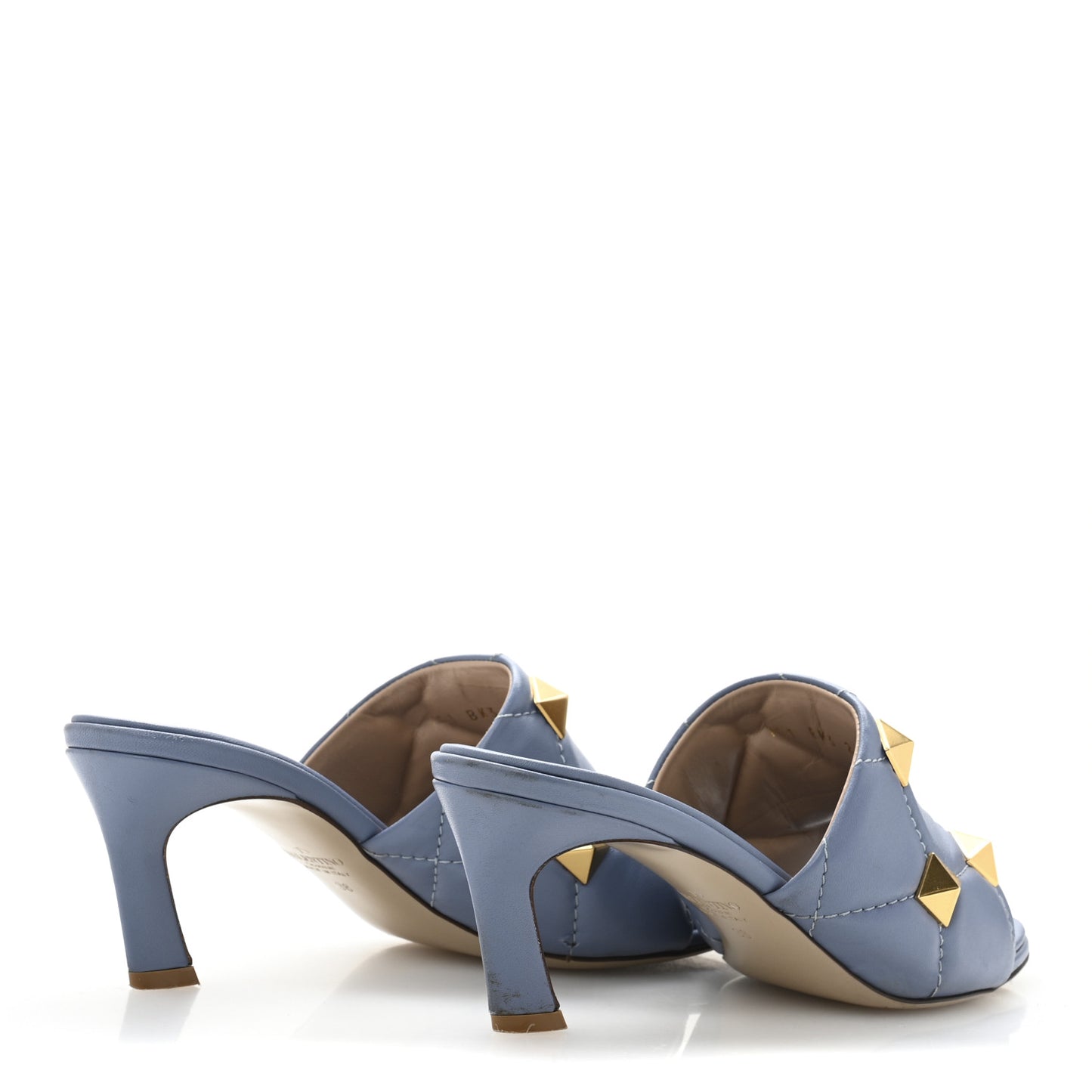Nappa Quilted Roman Stud 65mm Slide Sandals 38 Azure