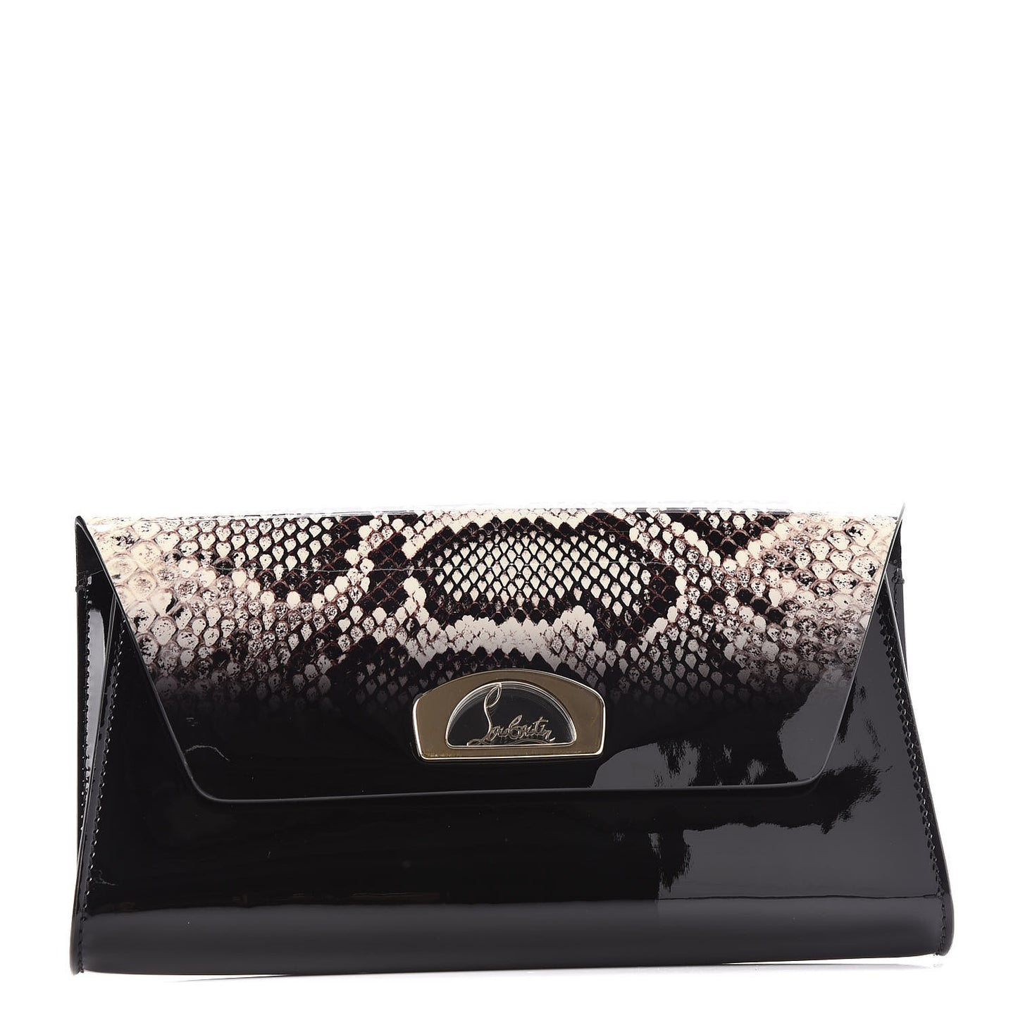 Patent Degrade Snakeskin Printed Vero Dodat Clutch Black Ivory