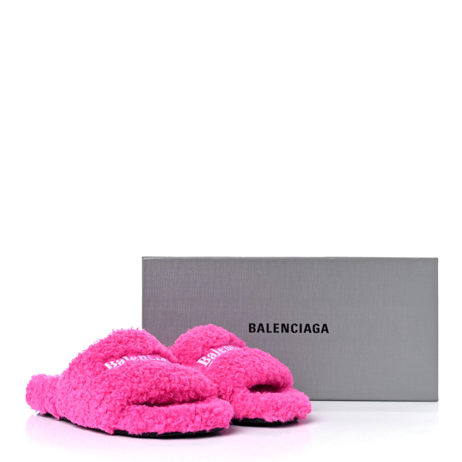 Balenciaga Faux Shearling Political Campaign Logo Slide Sandals 36 Pink White Blue 8 of 8