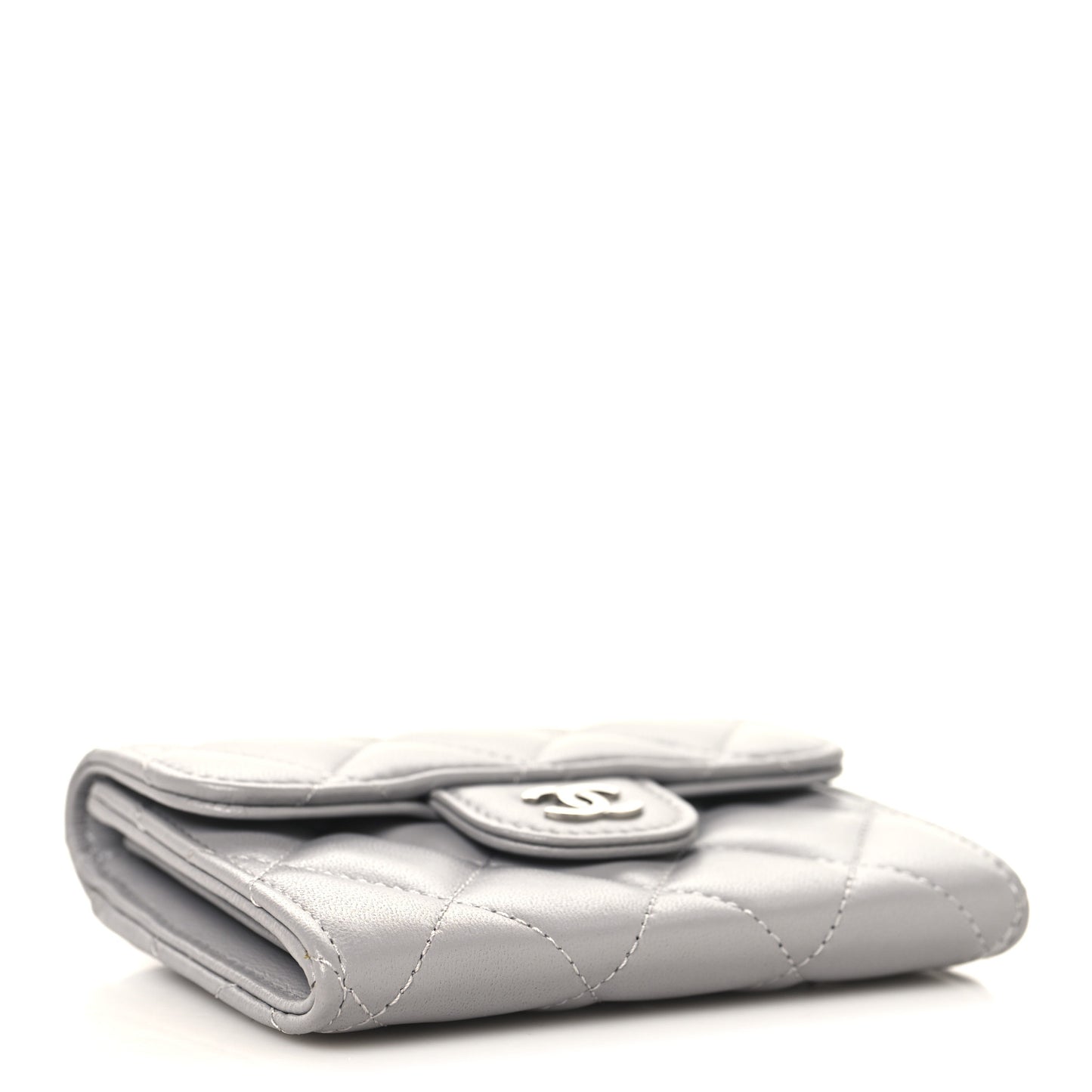 Lambskin Quilted Flap Card Holder Wallet Grey