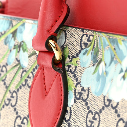 Gucci GG Supreme Monogram Blooms Medium Zip Top Tote Beige Blue Navy Hibiscus Red 14 of 16