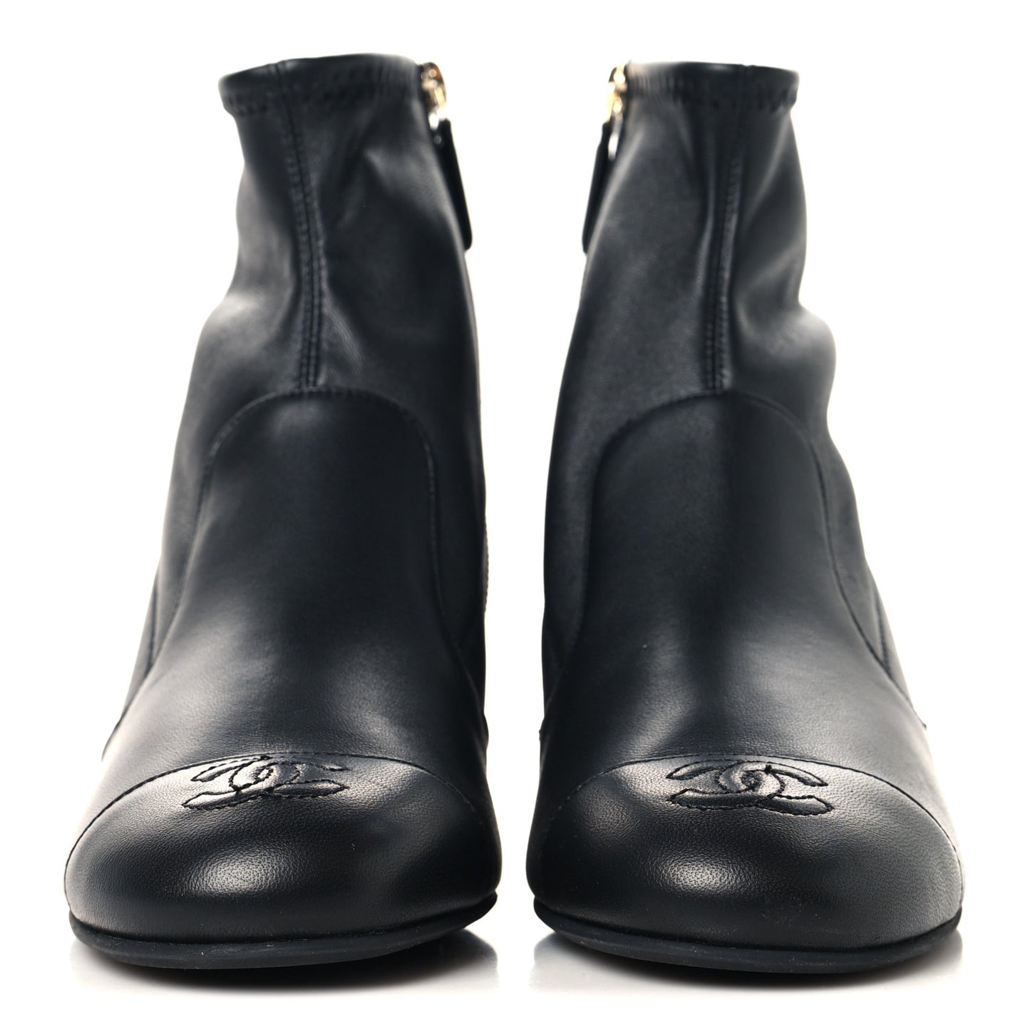 Stretch Lambskin Cap Toe CC Uniform Short Boots 38 Black