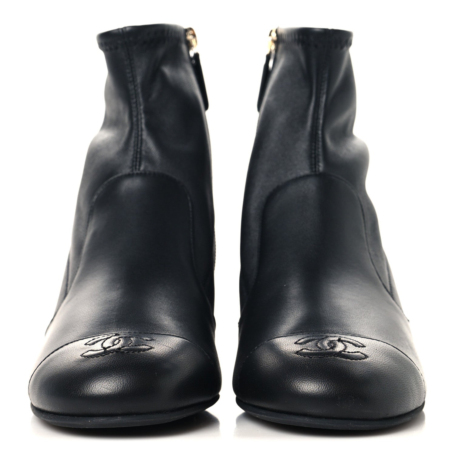 Chanel Stretch Lambskin Cap Toe CC Uniform Short Boots 38 Black 3 of 9