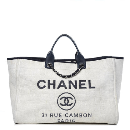 Chanel Woven Straw Raffia Extra Large Deauville Tote White Navy 1 of 17