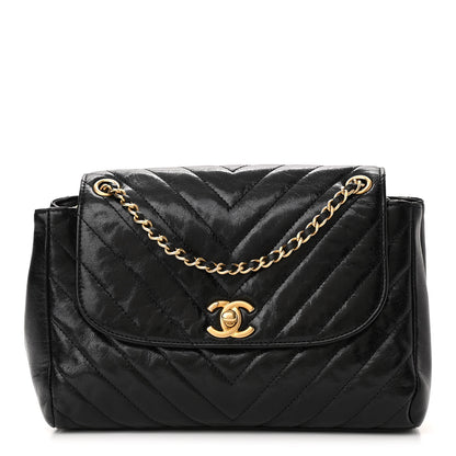 Chanel Glazed Calfskin Chevron Quilted Hampton Flap Black 1 of 10