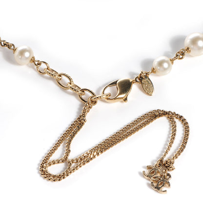 Chanel Pearl Crystal Camellia CC Necklace Gold 7 of 8