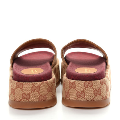 Gucci Canvas GG Monogram Angelina Platform Slide Sandals 38 Beige Ruggine 7 of 10