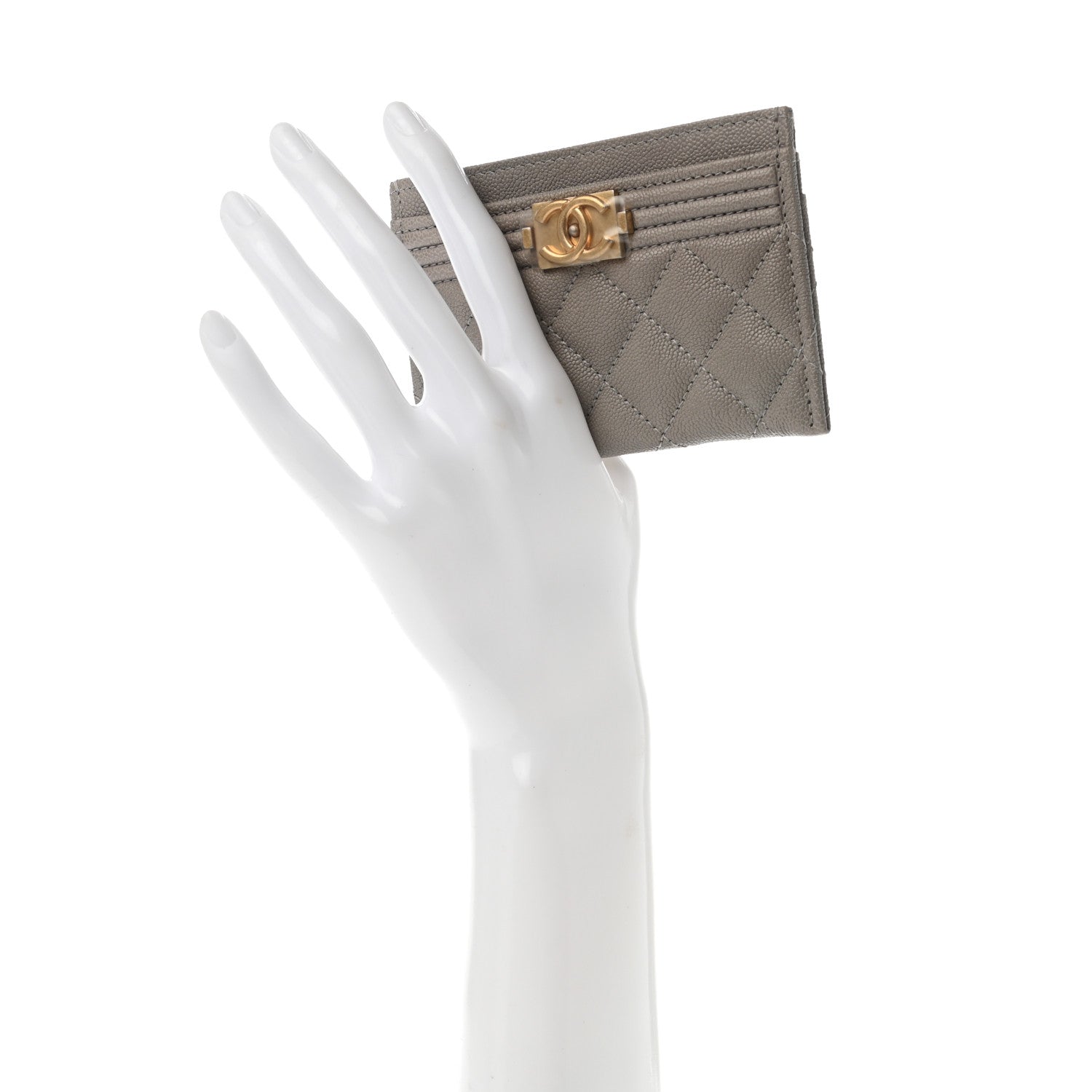 Chanel Caviar Quilted Boy Card Holder Grey 2 of 8