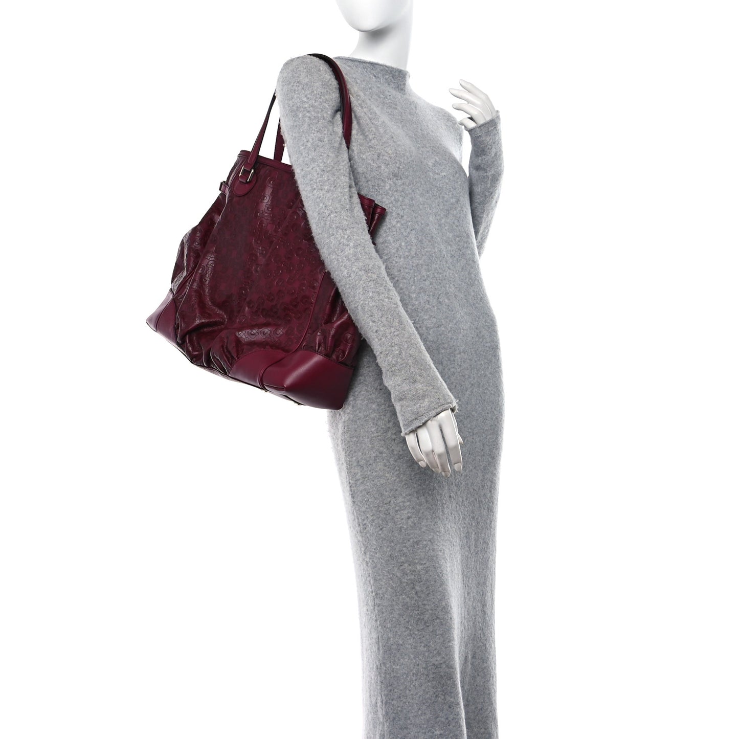 Horsebit Embossed Full Moon Tote Red