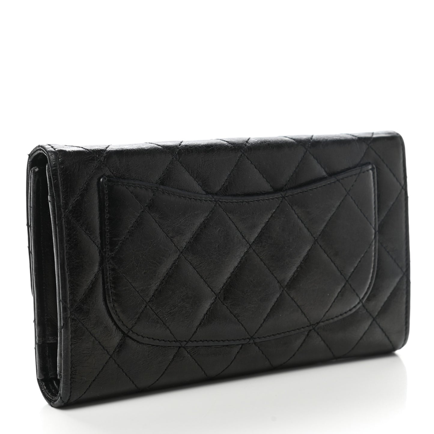 Glazed Calfskin Quilted Reissue Long Flap Wallet Black