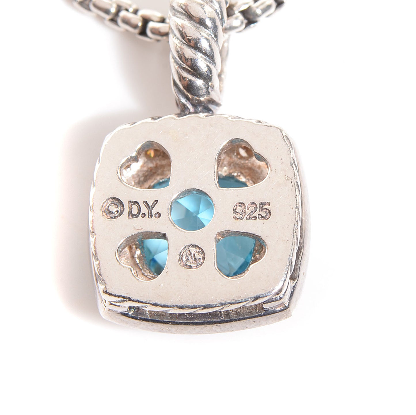 Sterling Silver Diamond Blue Topaz 7mm Petite Albion Pendant Necklace