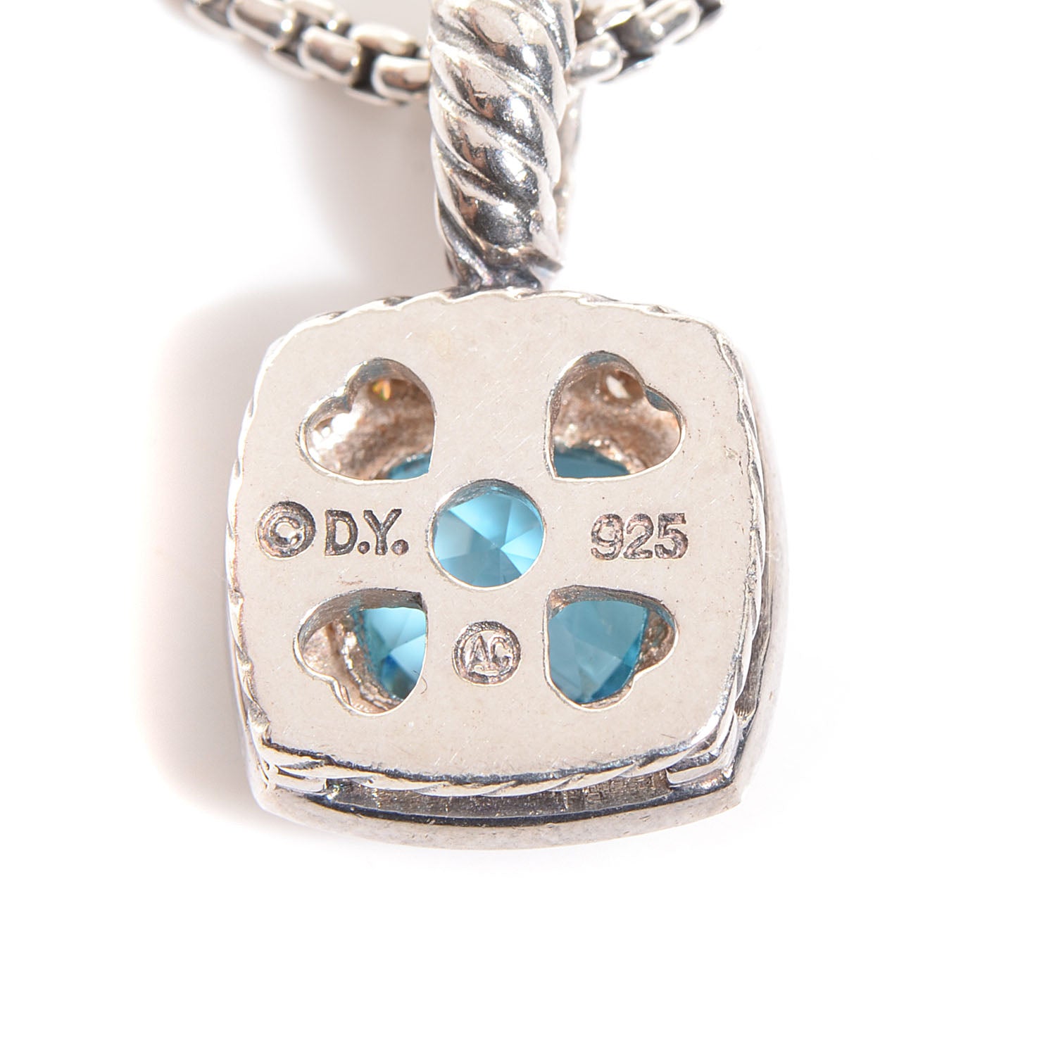 David Yurman Sterling Silver Diamond Blue Topaz 7mm Petite Albion Pendant Necklace 4 of 5