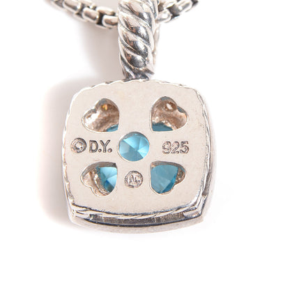 David Yurman Sterling Silver Diamond Blue Topaz 7mm Petite Albion Pendant Necklace 4 of 5