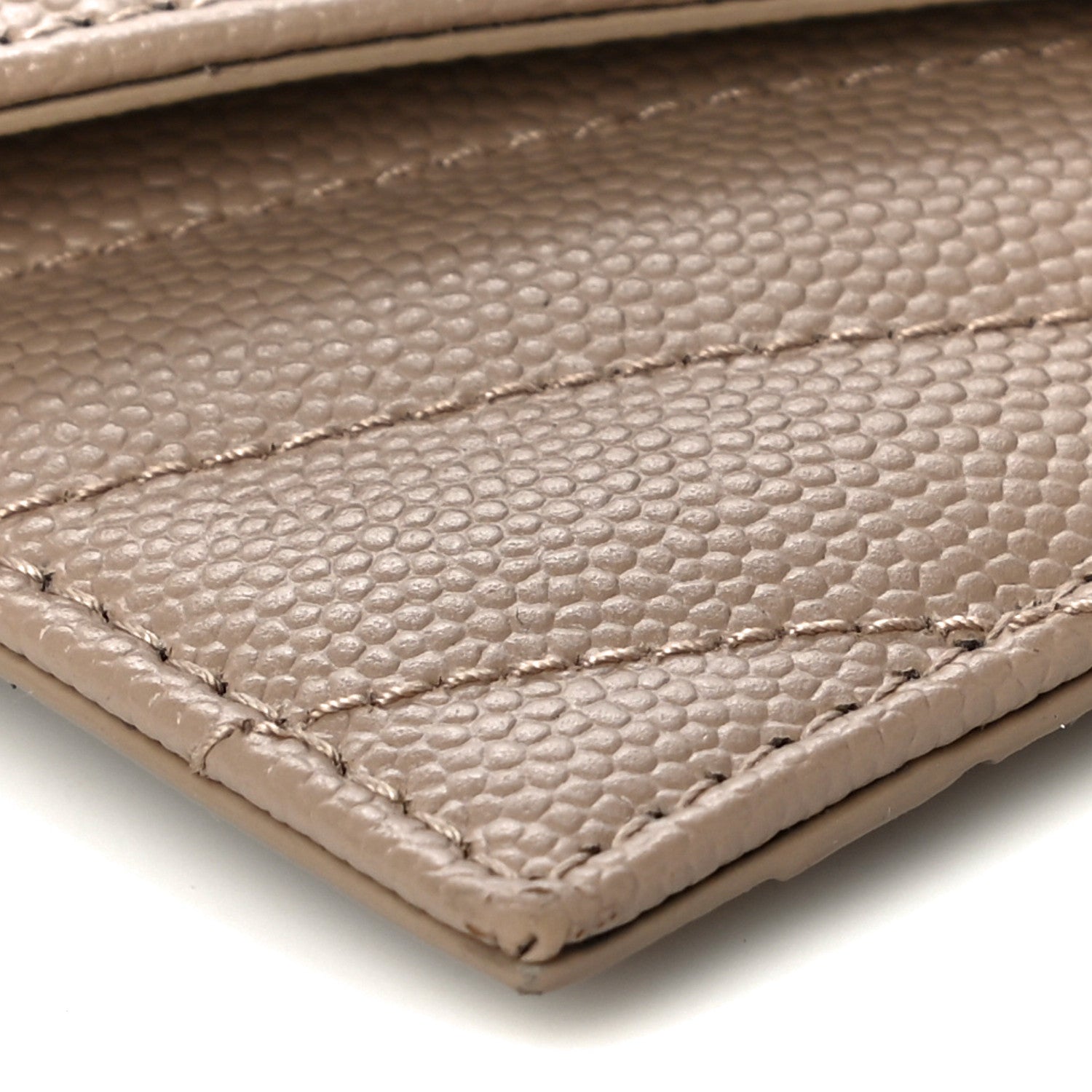 Saint Laurent Grain De Poudre Matelasse Chevron Monogram Compact Wallet Case Dark Beige 8 of 9