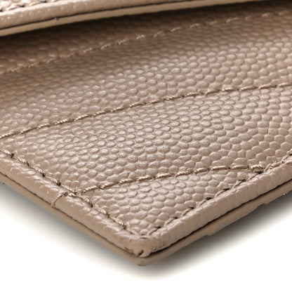 Saint Laurent Grain De Poudre Matelasse Chevron Monogram Compact Wallet Case Dark Beige 8 of 9