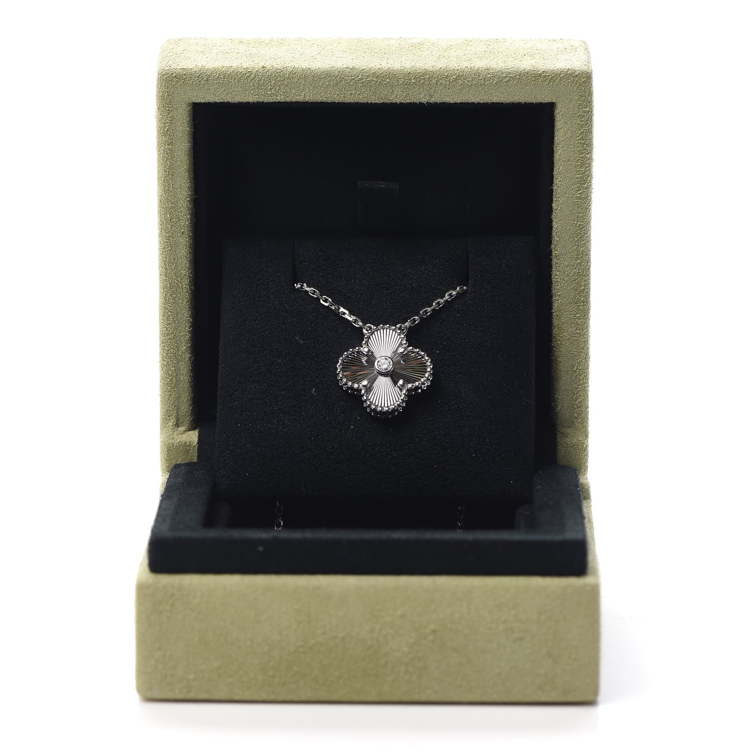 Van Cleef & Arpels 18K White Gold Diamond Guilloche Vintage Alhambra Pendant Necklace 7 of 7