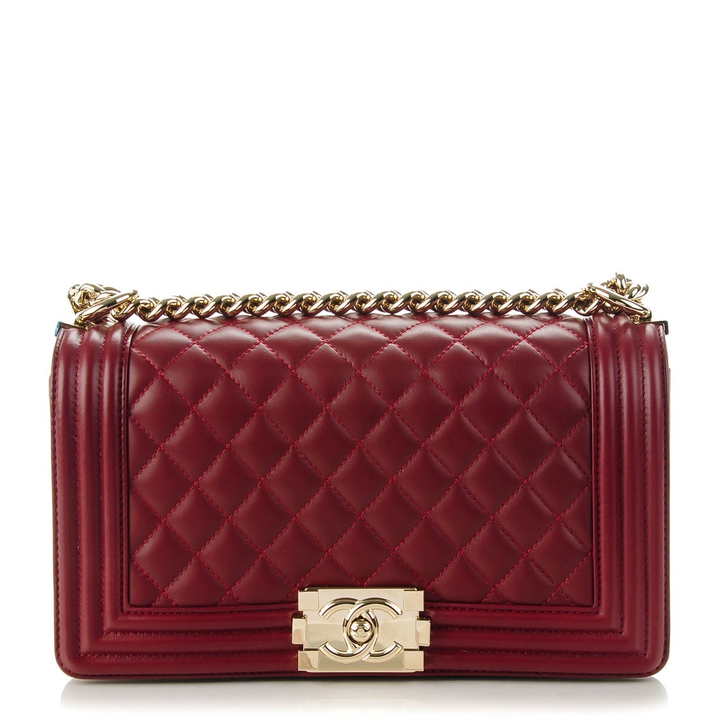 Lambskin Quilted Medium Boy Flap Red