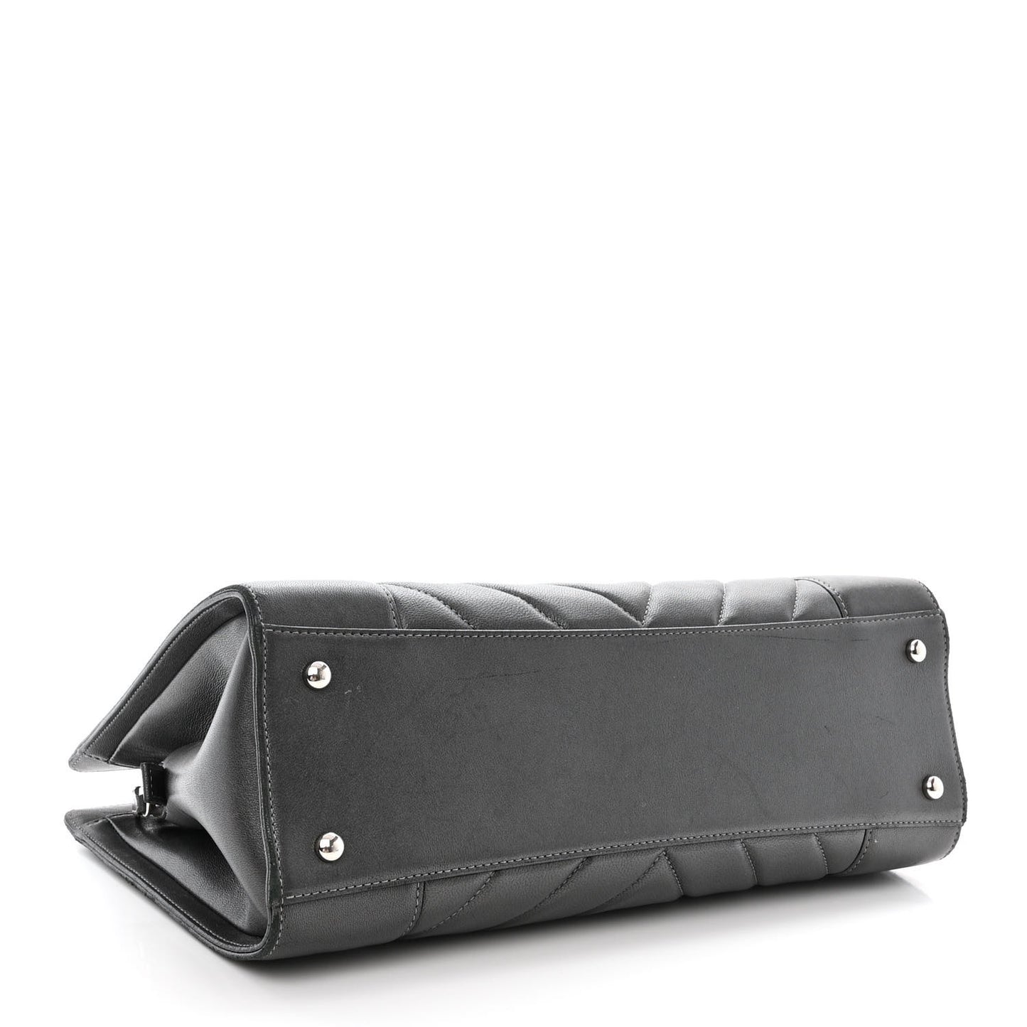 Sheepskin Chevron Quilted Mademoiselle Vintage Shopping Tote Dark Grey