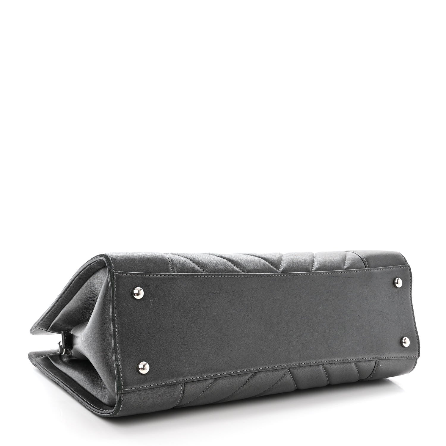 Chanel Sheepskin Chevron Quilted Mademoiselle Vintage Shopping Tote Dark Grey 4 of 12