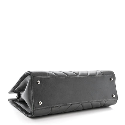 Chanel Sheepskin Chevron Quilted Mademoiselle Vintage Shopping Tote Dark Grey 4 of 12