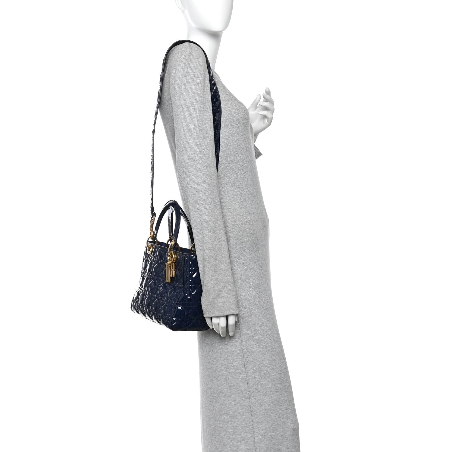 Christian Dior Patent Cannage Medium Supple Lady Dior  Navy Blue 2 of 9