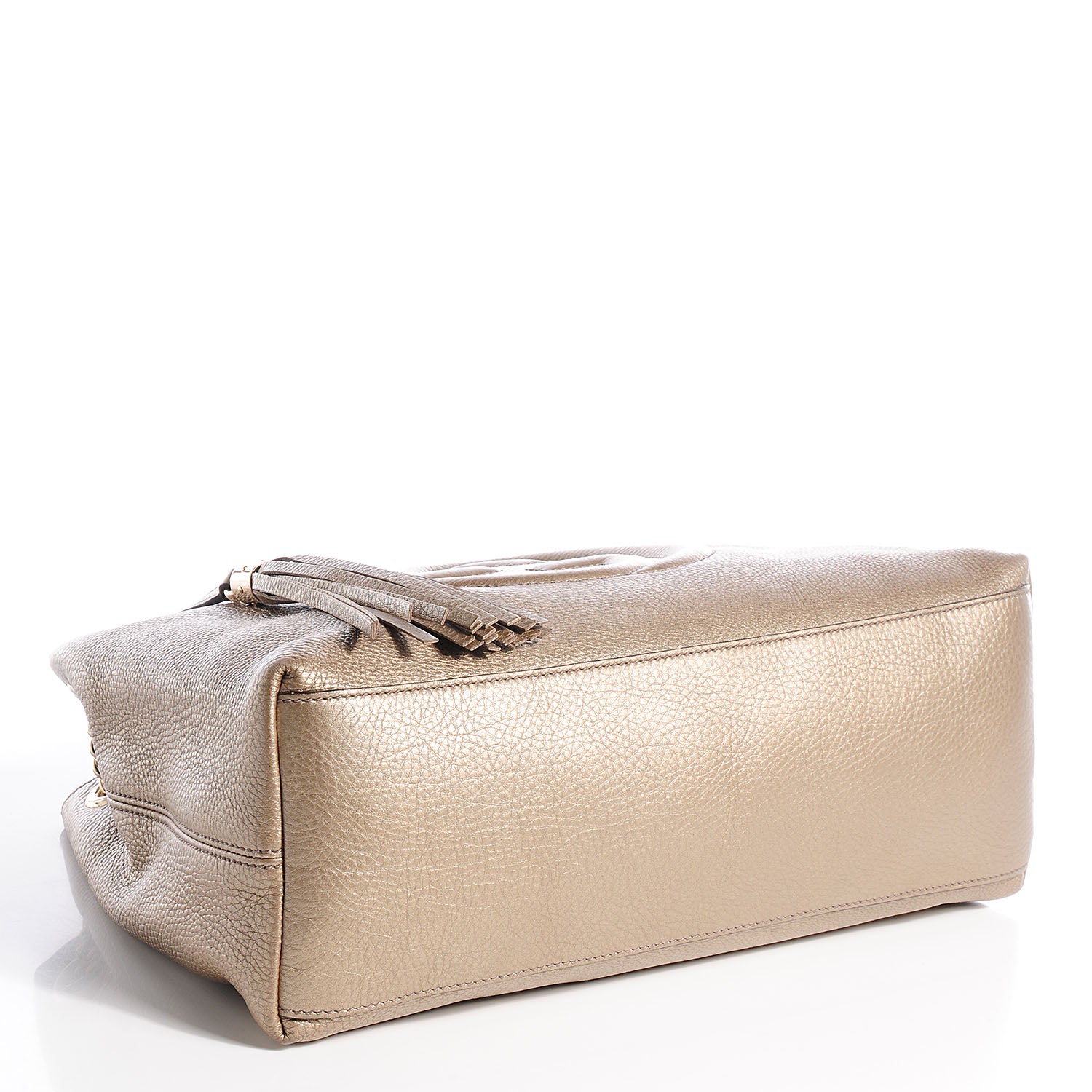 Gucci Metallic Pebbled Calfskin Medium Soho Chain Shoulder Bag Golden Beige 4 of 9