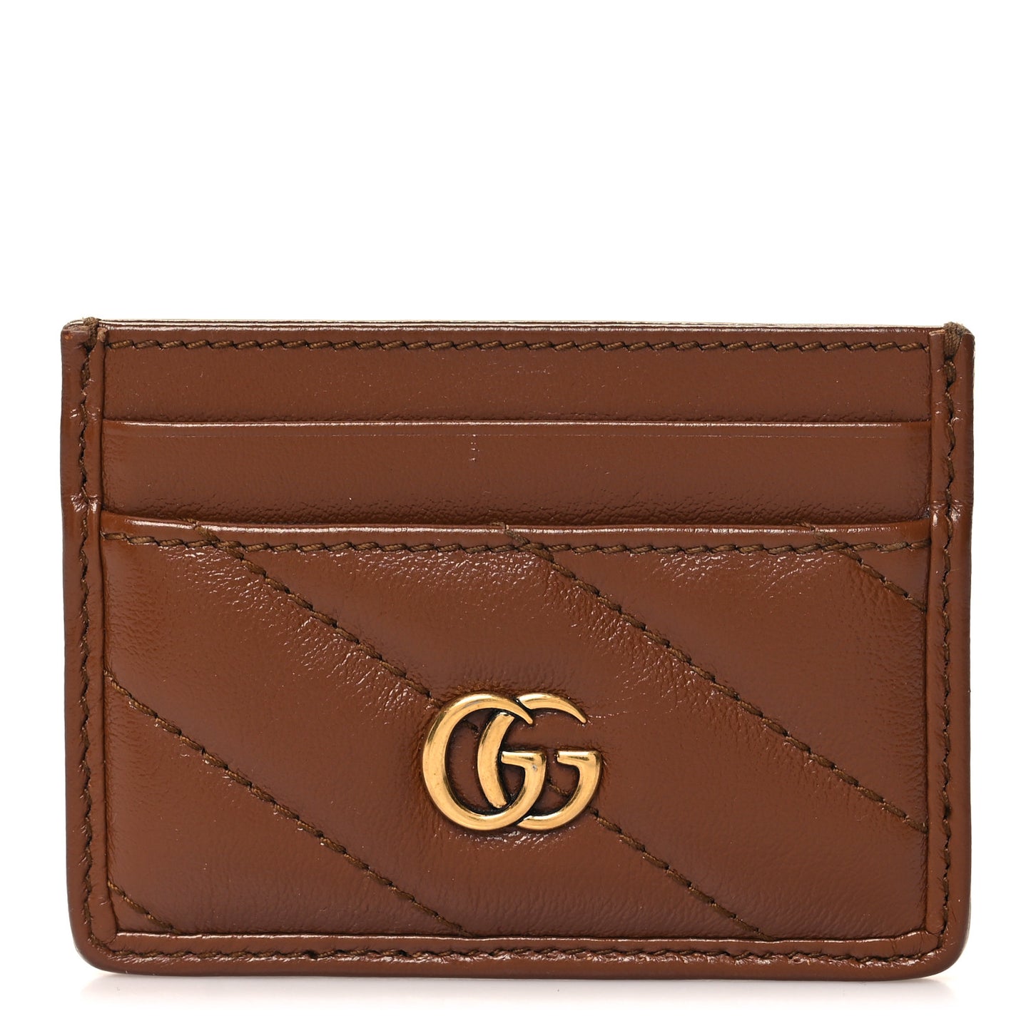 Azalea Calfskin Matelasse Diagonal GG Marmont Card Holder Cuir