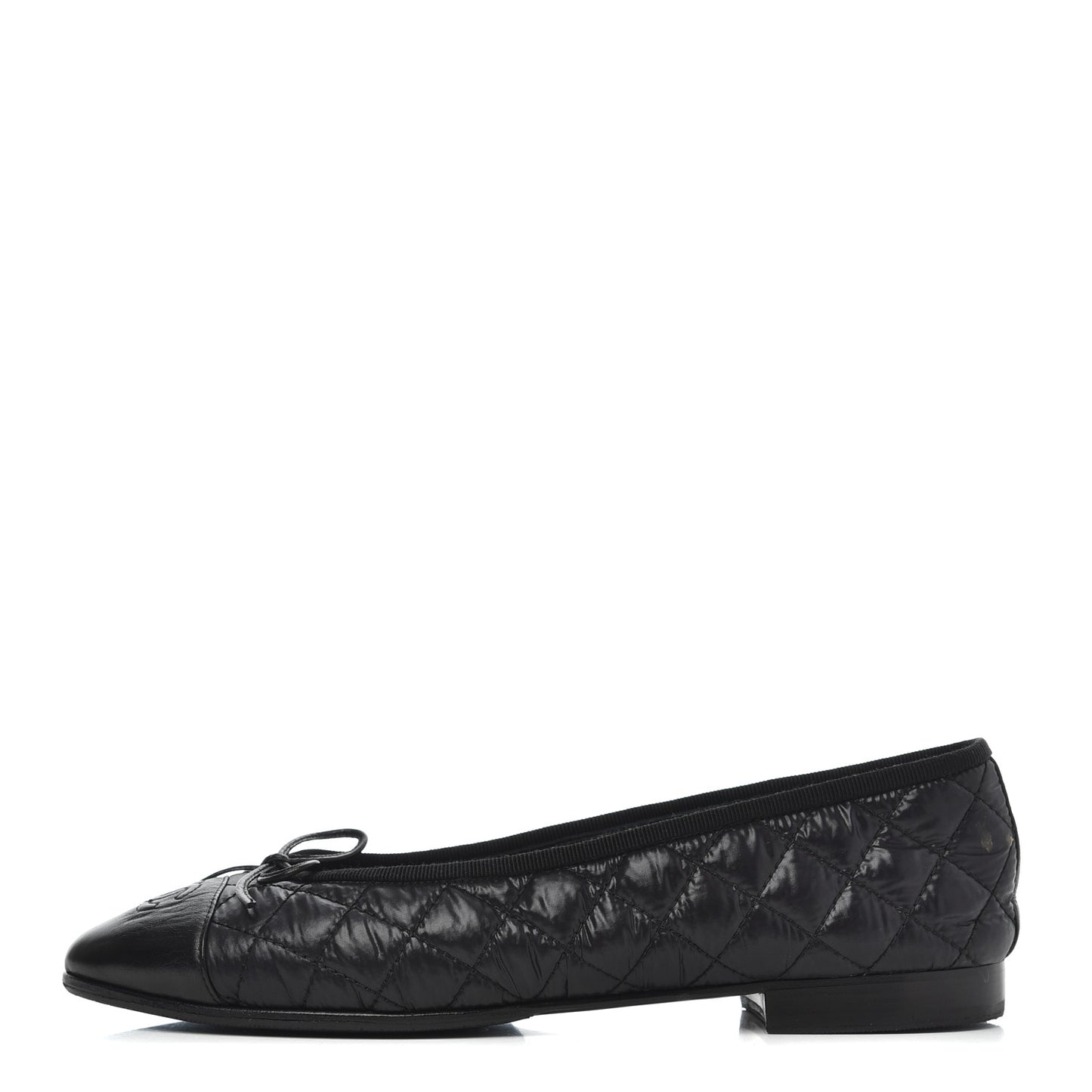 Nylon Quilted Cap Toe Ballerina Flats 41 Black