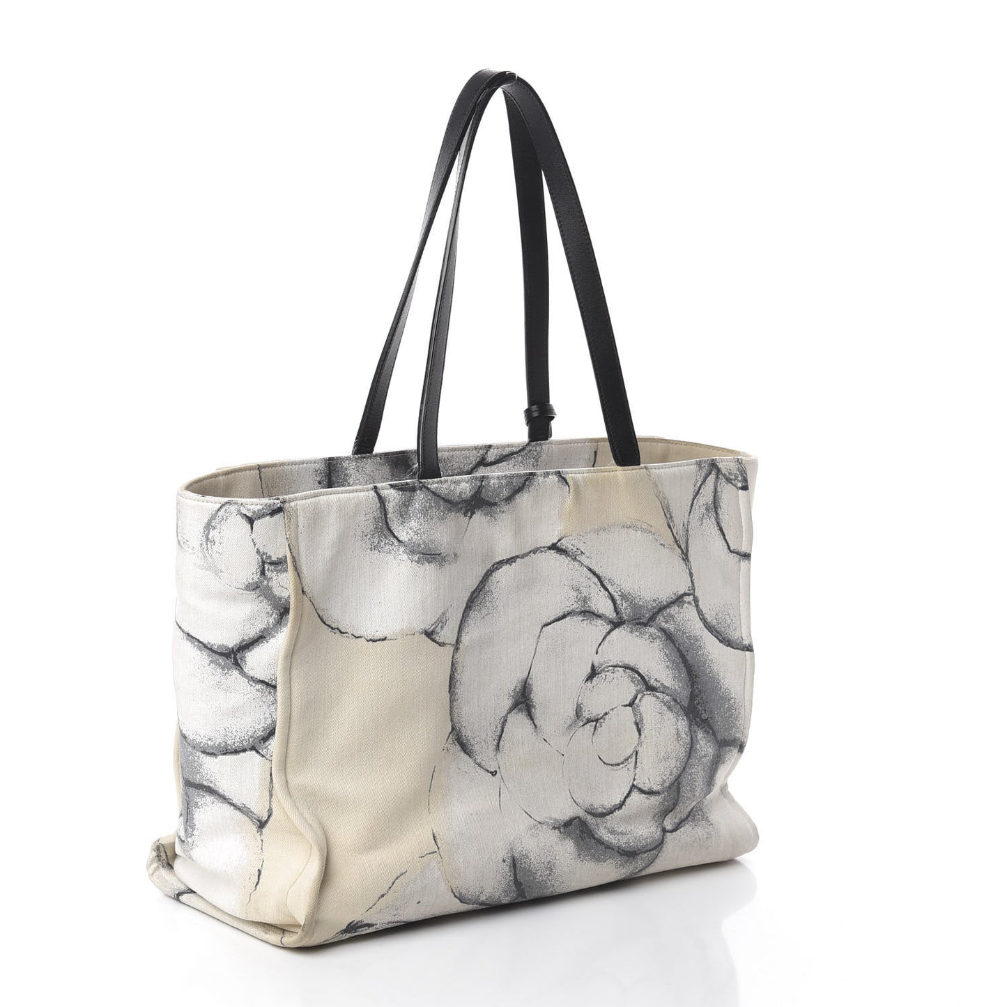 Canvas Medium Camellia Shopping Tote Beige Black