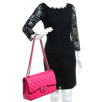 Chanel Lambskin Quilted Jumbo Double Flap Dark Pink 2 of 9