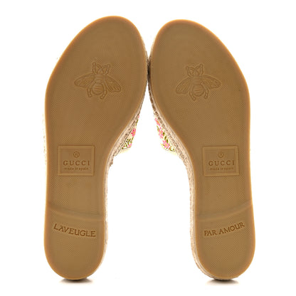 Gucci Nappa Matelasse Diagonal Floral Print GG Marmont Pilar Espadrille Slide Sandals 37.5 Ivory Pink 6 of 13
