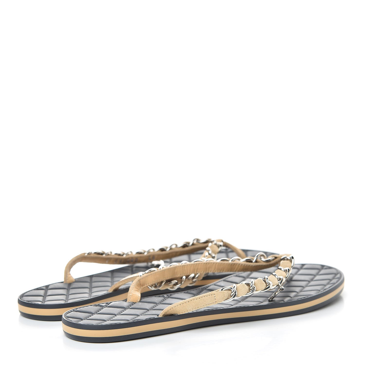 Chanel Suede Calfskin Quilted Chain Thong Sandals 38 Beige 4 of 7