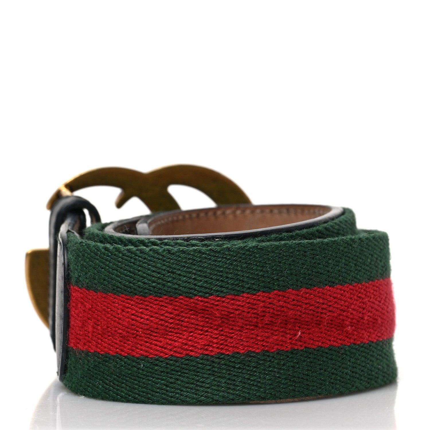 Gucci Nylon Calfskin Double G Web 40mm Belt 100 40 Green Red Cuir 2 of 5