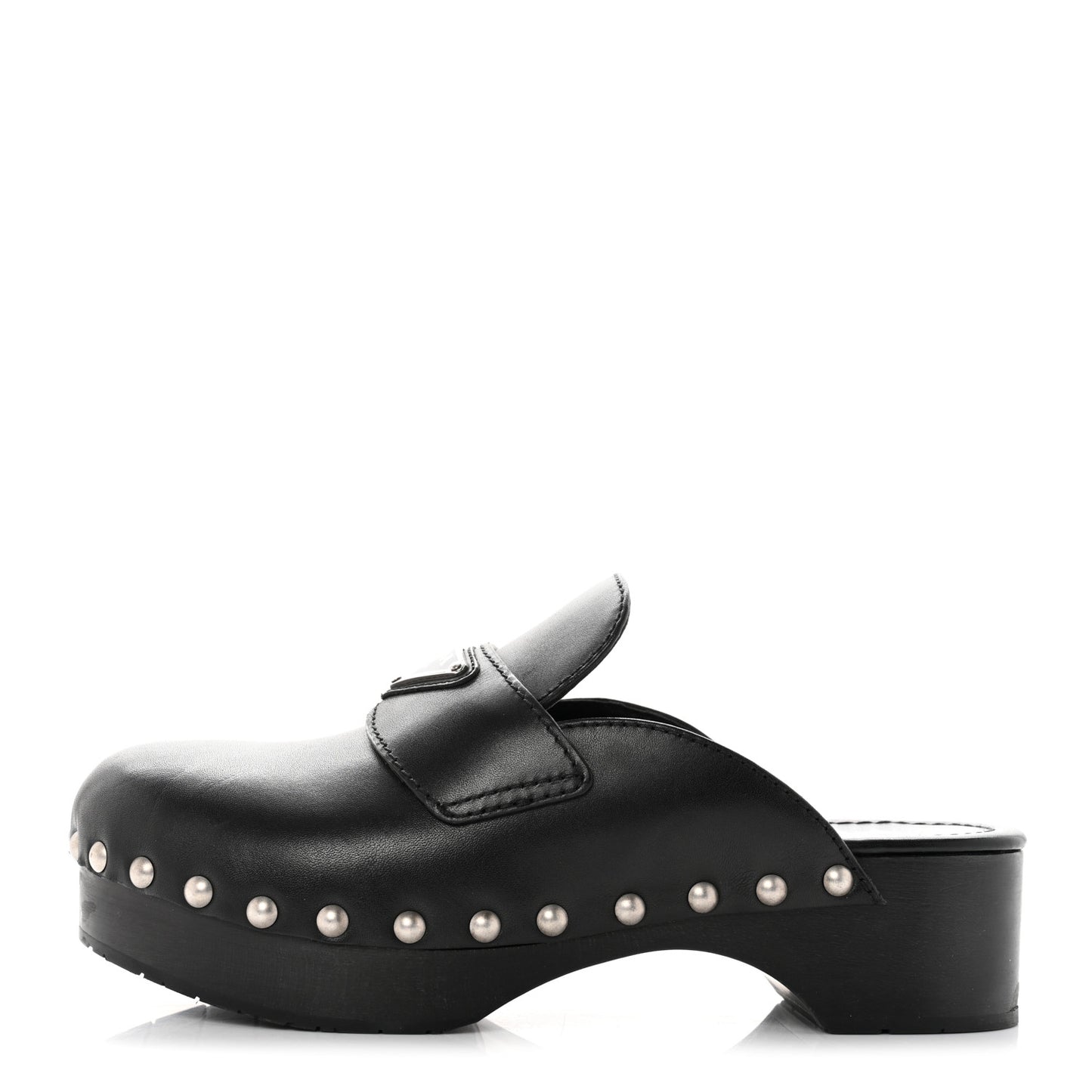 Natural Calfskin Metal Triangle Logo 45mm Clogs 36 Black