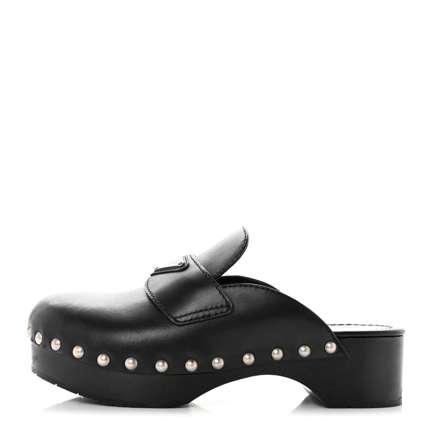 Prada Natural Calfskin Metal Triangle Logo 45mm Clogs 36 Black 1 of 9