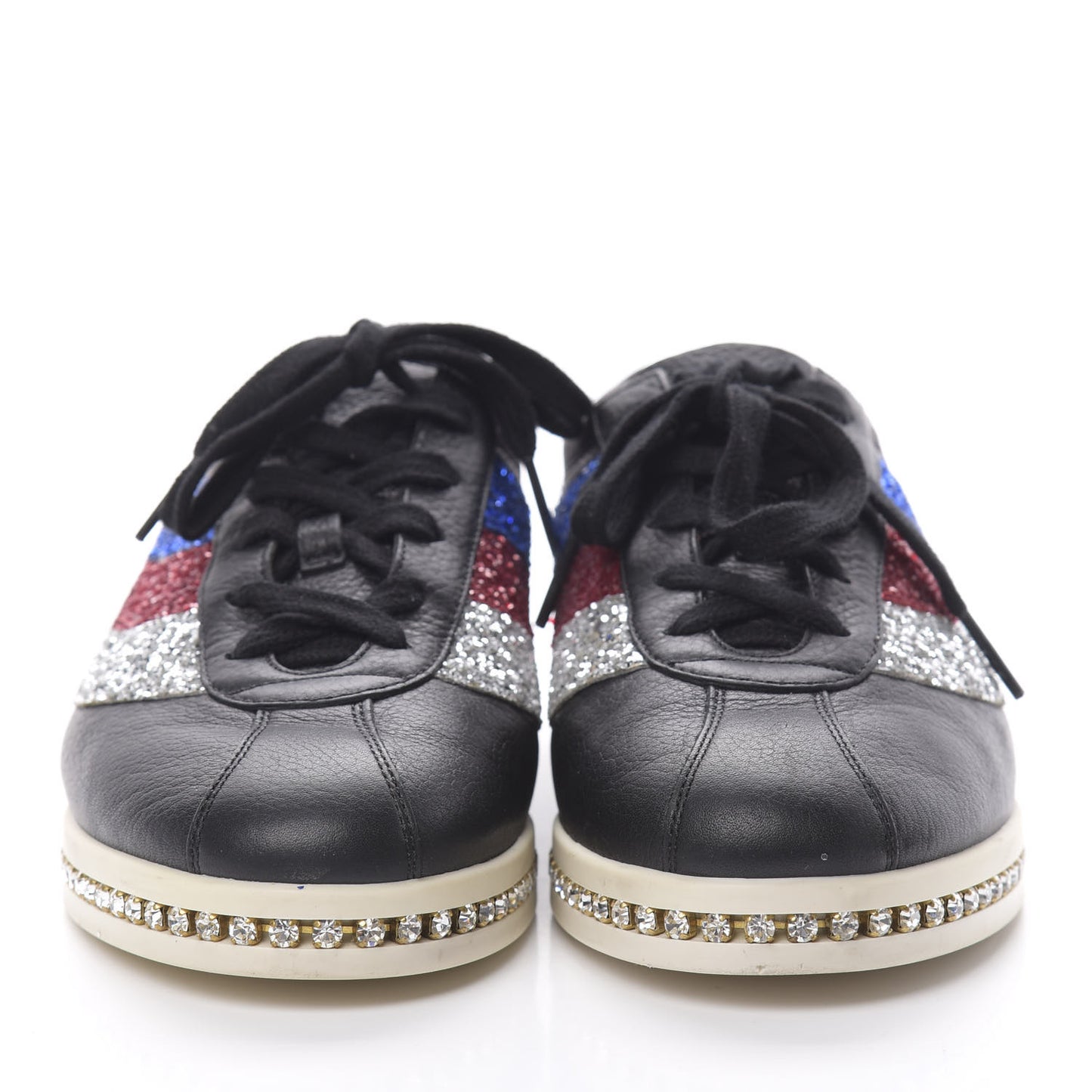 Calfskin Glitter Crystal Womens Sylvie Web Falacer Sneakers 39.5 Black